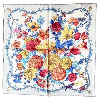 Massimo Ravinale Шелк 85x85см Сделано в Flower Garden и Bianco Женский 100% Шарф, Большой, Квадратный, Италия, Птицы,