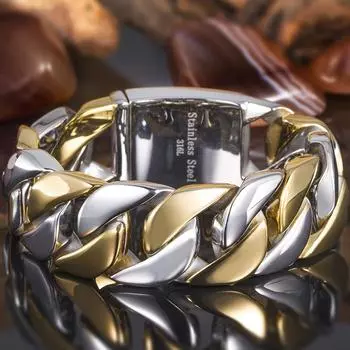 Массивная цепочка с панцирными звеньями шириной 25 мм, мужские браслеты и браслеты из нержавеющей стали 316L, ремешок на руку, мужские браслеты на руку 21.5CM золотой/серебряный