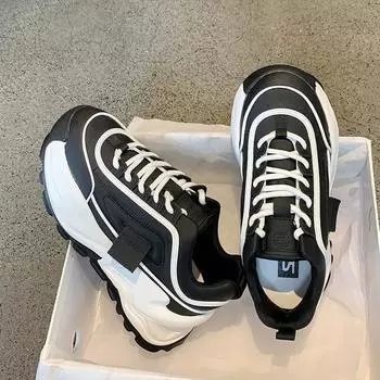 Массивная женская обувь, весенние трендовые женские кроссовки, удобные туфли на платформе со шнуровкой, вулканизированная обувь на танкетке, подошва из пеноматериала, 2024 г. 35 белый
