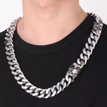 Массивное кубинское ожерелье-цепочка шириной 20 мм с застежкой в виде черепа, панк-ожерелье из нержавеющей стали для мужчин, смелые ювелирные изделия, подарки 70CM серебряный