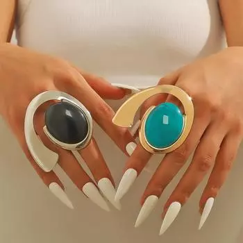 Массивное женское геометрическое кольцо, имитация камня, крупная стильная женская бижутерия золотой