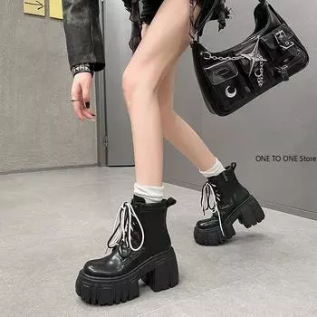 Массивные белые ботильоны на платформе, женские, осень-зима, из искусственной кожи, женские, панк, толстые, мотоциклетные ботинки на платформе 34