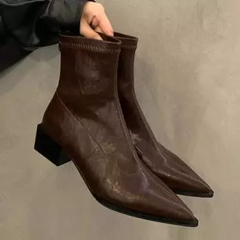 Массивные ботильоны женские остроносые туфли на среднем каблуке женские модные зимние новые готические челси снежные ботинки женские мотоциклетные ботинки 35