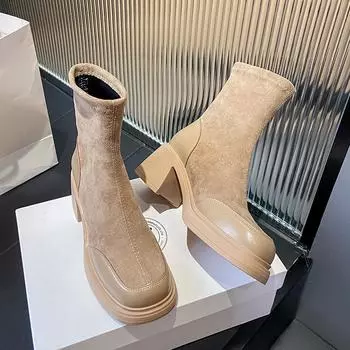 Массивные ботинки челси, ботинки на высоком каблуке, женская зимняя обувь 2024 года, новые брендовые туфли на платформе, готические зимние ботинки для мотоциклистов 34 бежевый
