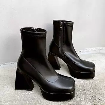 Массивные ботинки челси зимние женские туфли на платформе с застежкой-молнией на высоком каблуке ботильоны с квадратным носком туфли-лодочки панк сексуальные мотоциклетные ботинки 35