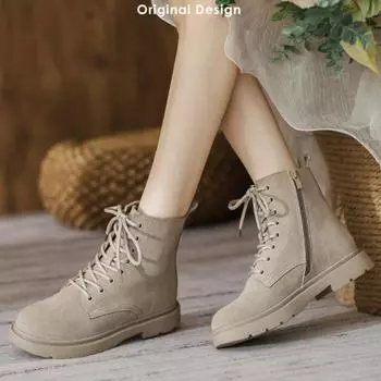 Массивные ботинки женские замшевые кожаные ботинки на платформе мотоциклетные ботинки женские осенне-зимние ботинки панк ботильоны женские Botas Mujer 35 коричневый