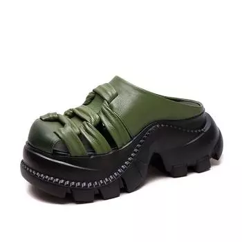 Массивные кожаные мюли для женщин в стиле гладиаторов на платформе слипоны 35 чёрный