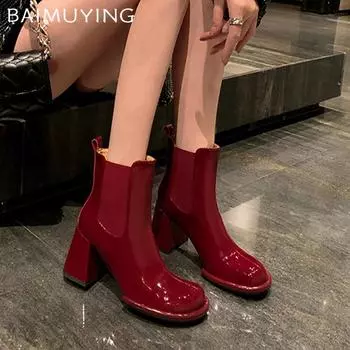 Массивные кожаные женские ботильоны, модные зимние туфли на высоком каблуке, новый тренд бренда, сексуальные готические туфли-лодочки, дизайнерские Botas De Mujer 35