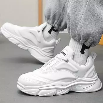 Массивные кроссовки мужские модные повседневные из воловьей кожи с увеличенной высотой, на плоской платформе, уличные кроссовки повседневные на платформе 39 белый
