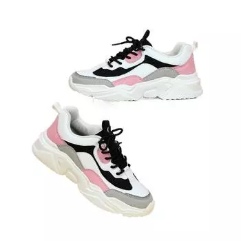 Массивные кроссовки мужские сетка кожа обувь на платформе смешанные цвета шнуровка женские модные кроссовки толстая подошва 35