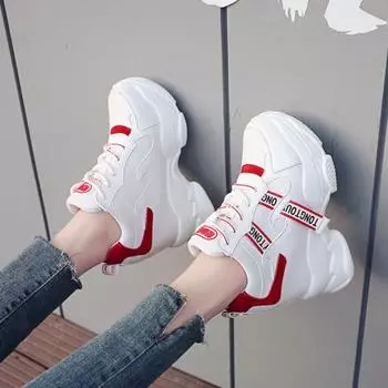 Массивные кроссовки женские осенние туфли на высокой платформе 2025Новые роскошные удобные повседневные ботильоны добавляют высоты Chaussure Femme 34 чёрный