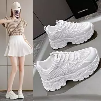 Массивные кроссовки женские тенденции осень 2024 белые туфли для папы для женщин модные кружевные сетчатые кроссовки на платформе женские кроссовки для бега 35 чёрный