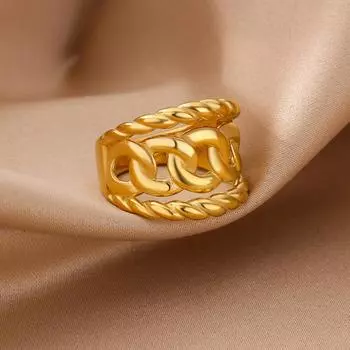 Массивные кубинские кольца-цепочки для женщин из нержавеющей стали золотого цвета, многослойное кольцо для свадебной пары, женское эстетическое ювелирное изделие, подарок