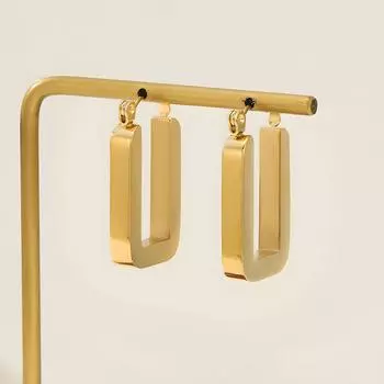 Массивные полые квадратные геометрические серьги из нержавеющей стали для женщин серебряный