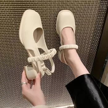 Массивные сандалии в виде булочки с однотонными модными женскими туфлями Fairy Wind New Line квадратной формы Мэри Джейн 35