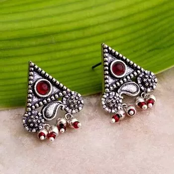 Массивные треугольные серьги-гвоздики из оксидированной латуни с розовым камнем для женщин и девочек