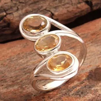 Массивные украшения, Цитриновое кольцо, Женское кольцо, Ювелирные изделия ручной работы, Серебро 925 пробы, Серебряные украшения 4 жёлтый