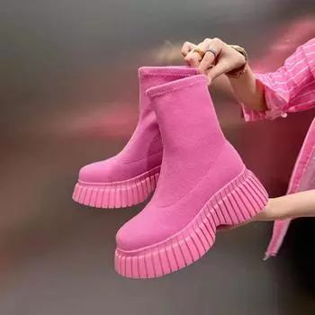 Массивные женские эластичные утягивающие ботильоны модные элегантные туфли без застежек на платформе каблук женские короткие ботильоны Morder 35