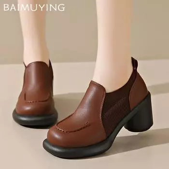 Массивные женские ботильоны из кожи на высоком каблуке, модная обувь, зимние трендовые дизайнерские элегантные туфли-лодочки, новые гладиаторские туфли Botas De Mujer 35