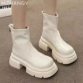 Массивные женские ботильоны, модные дизайнерские кожаные туфли на среднем каблуке для женщин, зимняя новая тенденция 2024 года, прогулочное платье в готическом стиле Botas Mujer 35 бежевый