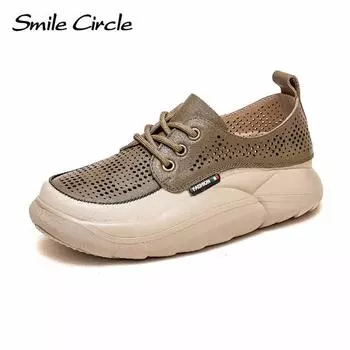 Массивные женские кроссовки из натуральной кожи, полые туфли на плоской подошве со шнуровкой, низкие повседневные туфли в стиле ретро 35 дубильная кора