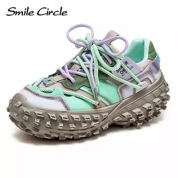 Массивные женские кроссовки из натуральной кожи, модные туфли на толстой подошве на шнуровке, повседневные кроссовки в стиле ретро с цветными блоками