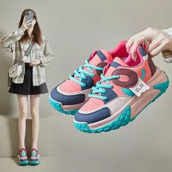 Массивные женские кроссовки, модные повседневные кроссовки из искусственной кожи на платформе, удобные прогулочные спортивные кроссовки на танкетке, теннисные туфли на шнуровке для женщин 35