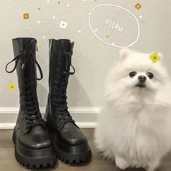 Массивные женские мотоциклетные высокие сапоги модные длинные сапоги на шнуровке на платформе балетки осень-зима женская обувь 35