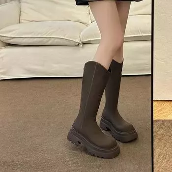 Массивные женские сапоги до колена, модные длинные сапоги с молнией сзади, на высоком квадратном каблуке, осенне-зимняя обувь 35
