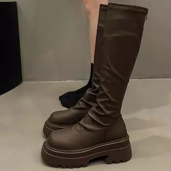 Массивные женские сапоги до колена, модные длинные сапоги на молнии, женские осенне-зимние ботинки на плоской платформе D459 40