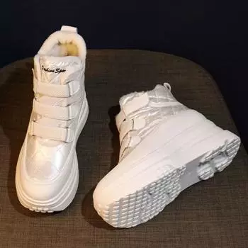 Массивные зимние ботинки для женщин, новые, теплая платформа, горячая, нескользящая, удобная, женская обувь, распродажа Gyaru, зима 2024, тренд, плюш, ПУ 35