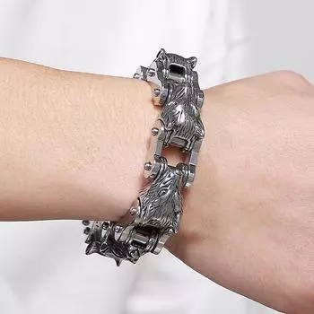 Массивный браслет с головой волка для мужчин, полированная тяжелая нержавеющая сталь, мотоциклетная велосипедная цепочка, мужские браслеты 9 дюймов 9 Inch