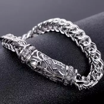 Массивный браслет в стиле панк-рок с черепом для мужчин, лучшие друзья, байкерские украшения, готические мужские браслеты-цепочки из нержавеющей стали, повязка на руку с магнитной застежкой 21CM серебряный