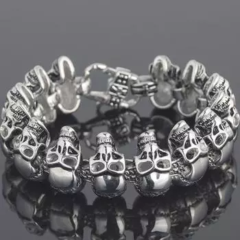 Массивный готический мужской браслет из нержавеющей стали с черепом и цепочкой на цепочке с застежкой-лобстером 8,27 дюйма, ювелирные изделия в виде скелета 20cm