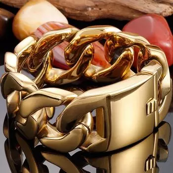 Массивный кубинский браслет-цепочка Майами 31 мм для мужчин золотого цвета, тяжелые мужские браслеты из нержавеющей стали, подарки на день рождения для папы, мужа, мальчика 23CM серебряный