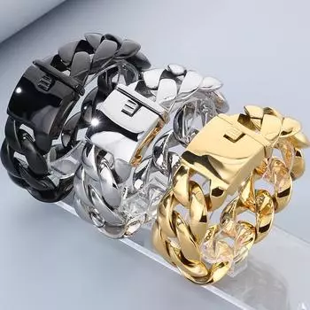 Массивный мужской браслет для мужчин из полированной нержавеющей стали 29 мм с кубинской цепочкой с панцирем, мужские браслеты, браслеты, ювелирные изделия, аксессуары 23CM серебряный