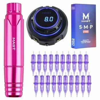 Mast Tattoo Machine Kit Rotary P10 Pen Halo Power Supply Pro Cartridges (TZ367-1)
