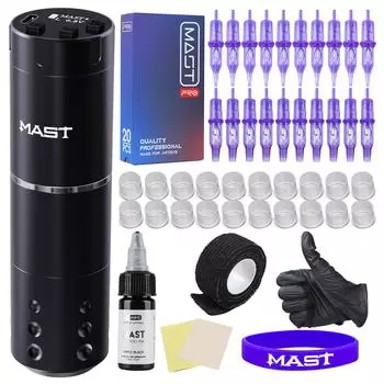 Mast Tattoo Machine Set A1Rotary Wireless 1700 mAh Battery Tattoo Gun 20 шт. Модуль игл для татуировки Картриджи Цвета татуировки для начинающих татуировщиков