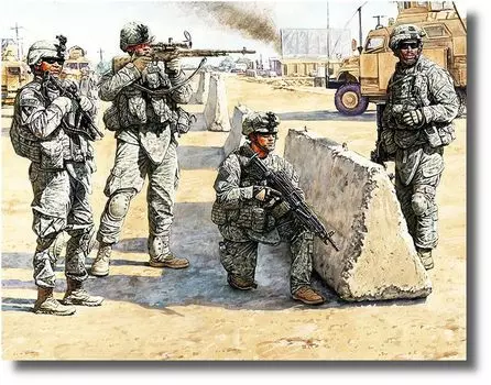 Master Box Американская армия 4 модели Ближневосточная база безопасности полное оборудование пластиковая модель MB35091 1/35