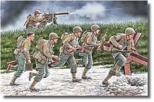 Master Box Американская пехота, штурмовая сцена, 7 пулеметных расчетов, 1944, пластиковая модель MB35130 1/35 +