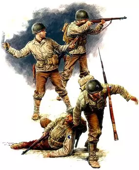 Master Box Американская пехота спасает раненого солдата, июнь 1944 г., 4 детали, пластиковая модель MB35021 1/35