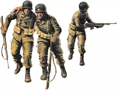 Master Box Американские воздушно-десантные войска солдат, раненый офицер и подчиненный 1944 3 части пластиковая модель MB35011 1/35