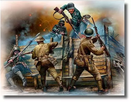 Master Box Combat First 2 British Soldiers 3 German Soldiers with Trench Mini Diorama Plastic Model MB35116 1/35 British/German Hand-to-hand &