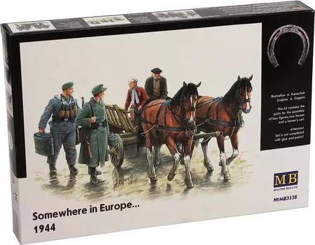 Master Box Europe 2 Немецкие 2 2 фермерские лошади с повозкой 1944 пластиковая модель MB35038 1/35 солдаты, фермеры,