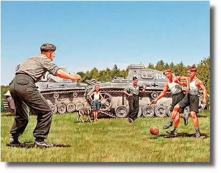 Master Box German 4 tank soldiers 1 boy dog summer soccer game scene plastic model MB35149 1/35 + &
