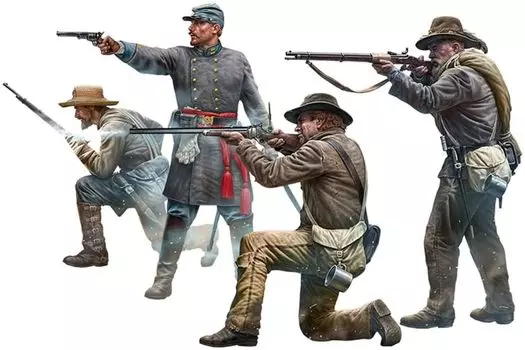 Master Box Гражданская война пехота Конфедерации 4 солдата 1860-е годы пластиковая модель MB35081 1/35