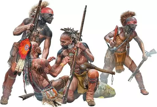 Master Box Indian War Defense Circle 4 солдата коренных американцев 18 век пластиковая модель MB35209 1/35 № 1