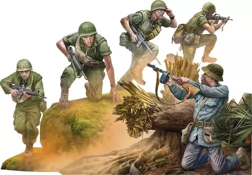 Master Box Vietnam Series Gunfight 4 American 1 North Vietnamese Soldier пластиковая модель для сборки MB35241 1/35 солдаты,