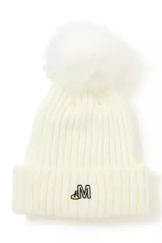 [Master Bunny] Женская вязаная шапка (с помпоном и отворотом) Кепка для гольфа 758-4287102 030Белый FR