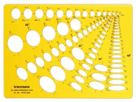 Мастер-шаблон геометрического комбинированного эллипса Traceease, пластиковая линейка проекций 15, 30, 45 и 60 градусов для студентов 11.5 X 8.5 Inches жёлтый